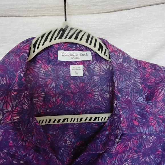 Coldwater Creek Vibrant Purple and Pink Floral Shirt - Picture 3 of 7